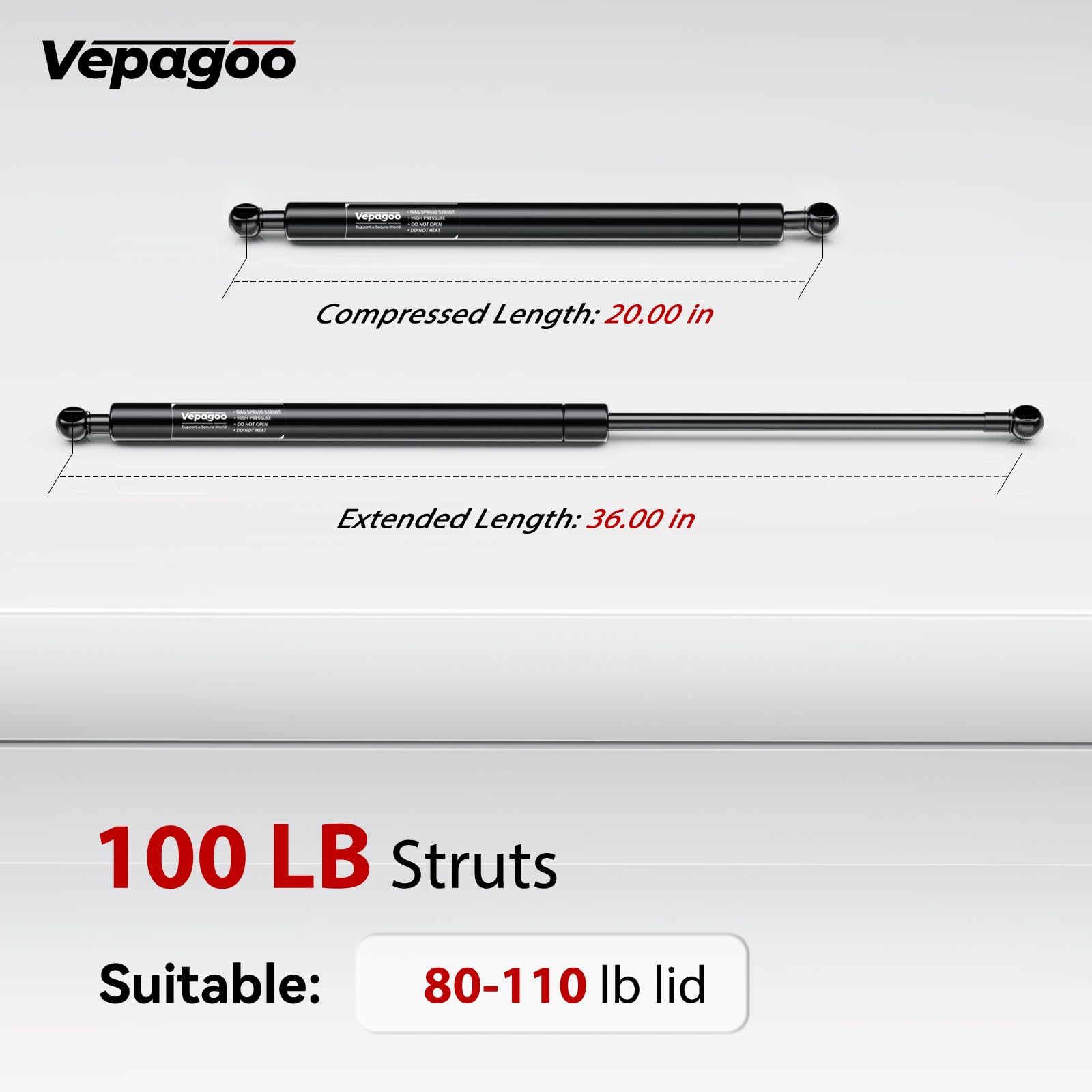 Vepagoo 36 Inch Gas Strut 100Lb/445N Heavy Duty Lid Gas Struts Shock Lift Support Spring For Tonneau Cover Rv Kitchen Door Truck