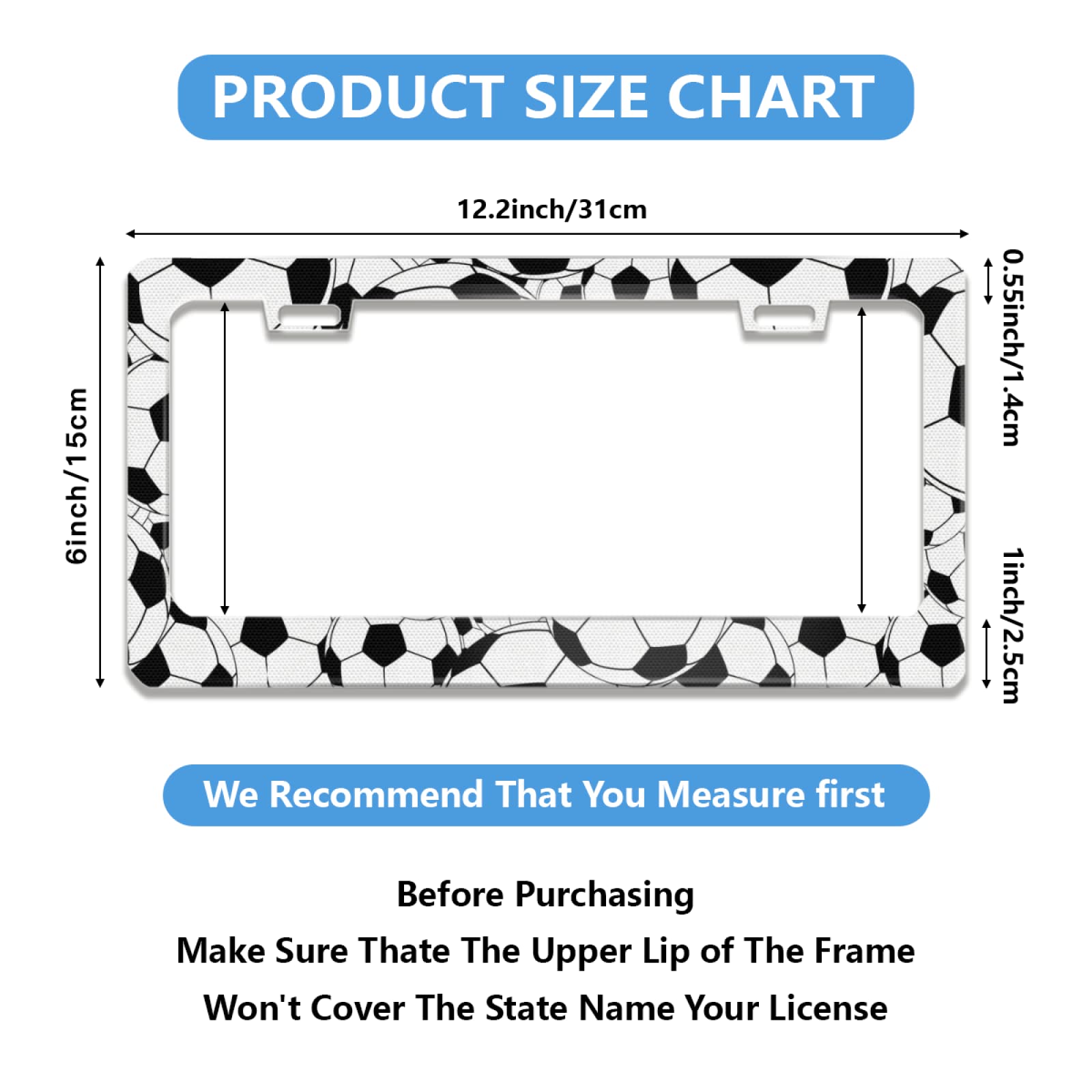 Personalized License Plate Frame Stainless Steel Soccer Ball Collage Pattern Car License Plate Accessory Decorative 2 Holes And