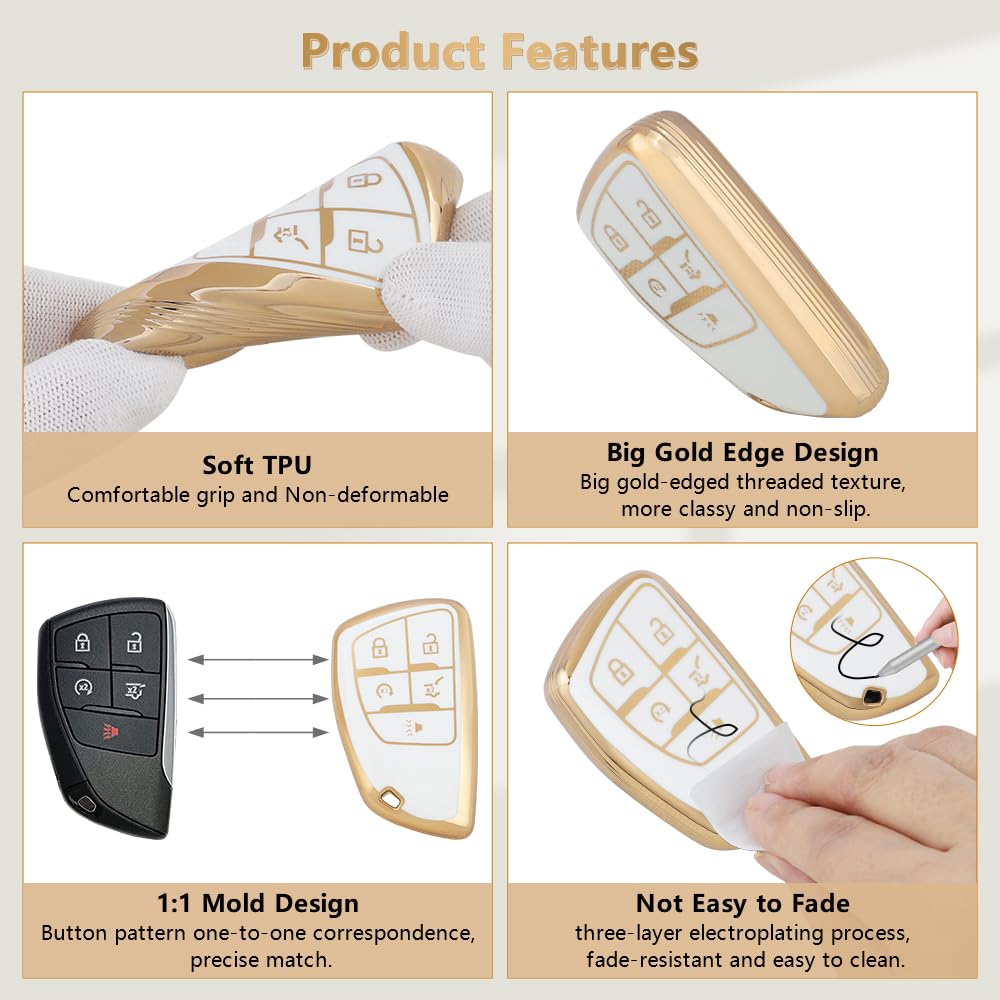 Pifoog Key Fob Cover For Chevrolet Chevy Buick 5 Button Car Smart Keys Shell Case Glitter Key Chain Full Covers For Gmc Sierra S