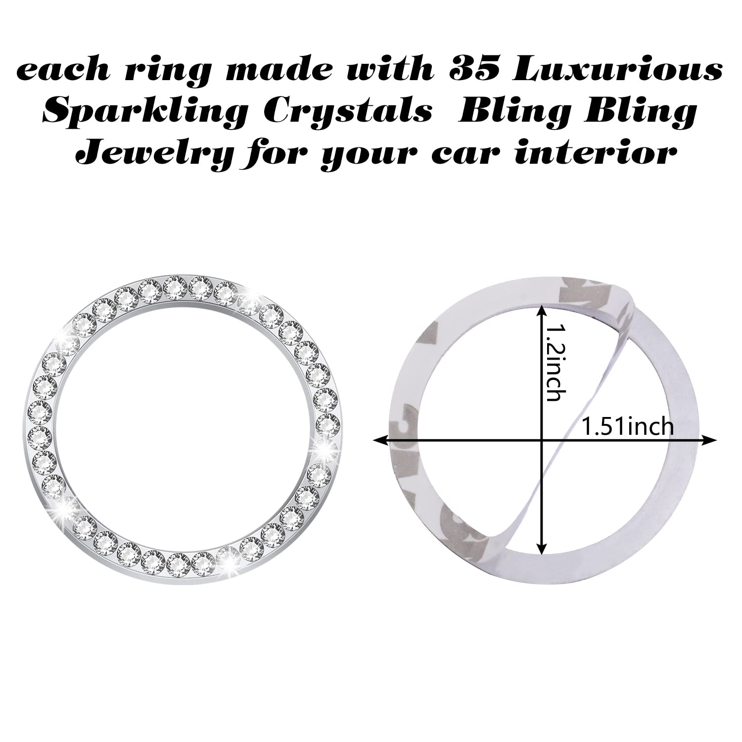 Livtee 2 Pcs Crystal Rhinestone Car Engine Start Stop Decoration Ring, Bling Car Interior Accessories For Women, Push To Start B