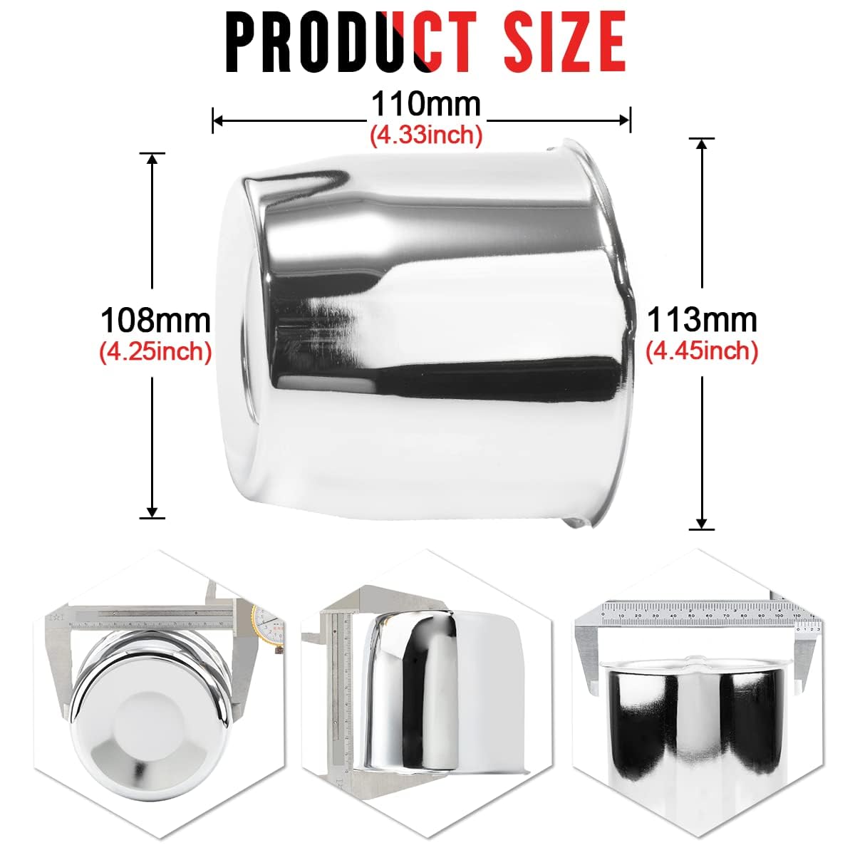 Rtrhinotuning 4Pcs 4.25'' Hub 4.33'' H Center Caps Push Through Hub Cap Chrome For Trailers And Trucks Wheel Rims