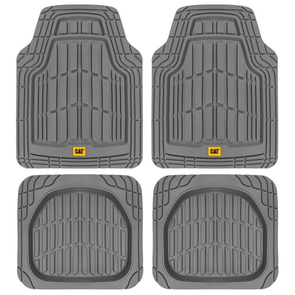 CAT ToughRide Heavy-Duty 4 Piece Rubber All Season Floor Mats for Car Truck Van SUV, Gray - Premium Trim to Fit Car Floor Mat, A