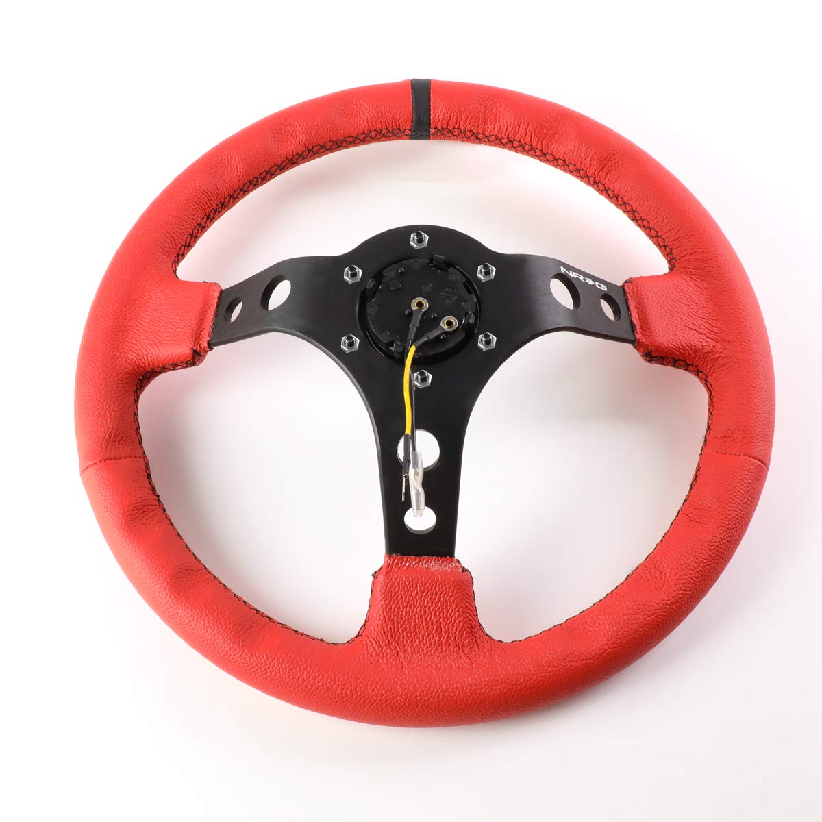 NRG Innovations RST-006RR-BS-B Reinforced Steering Wheel (350mm Sport Steering Wheel (3&quot; Deep) Black Spoke with Suede finish and Black Stitch)