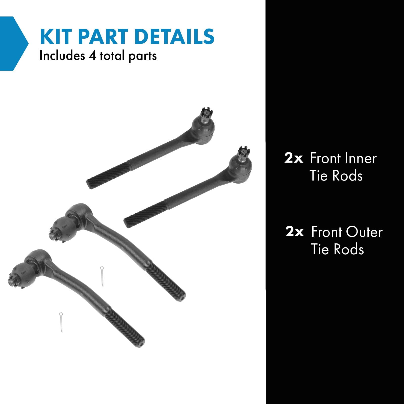 Trq Inner & Outer Tie End Rod Steering Kit Set Of 4 For Chevy Buick Gmc Pontiac