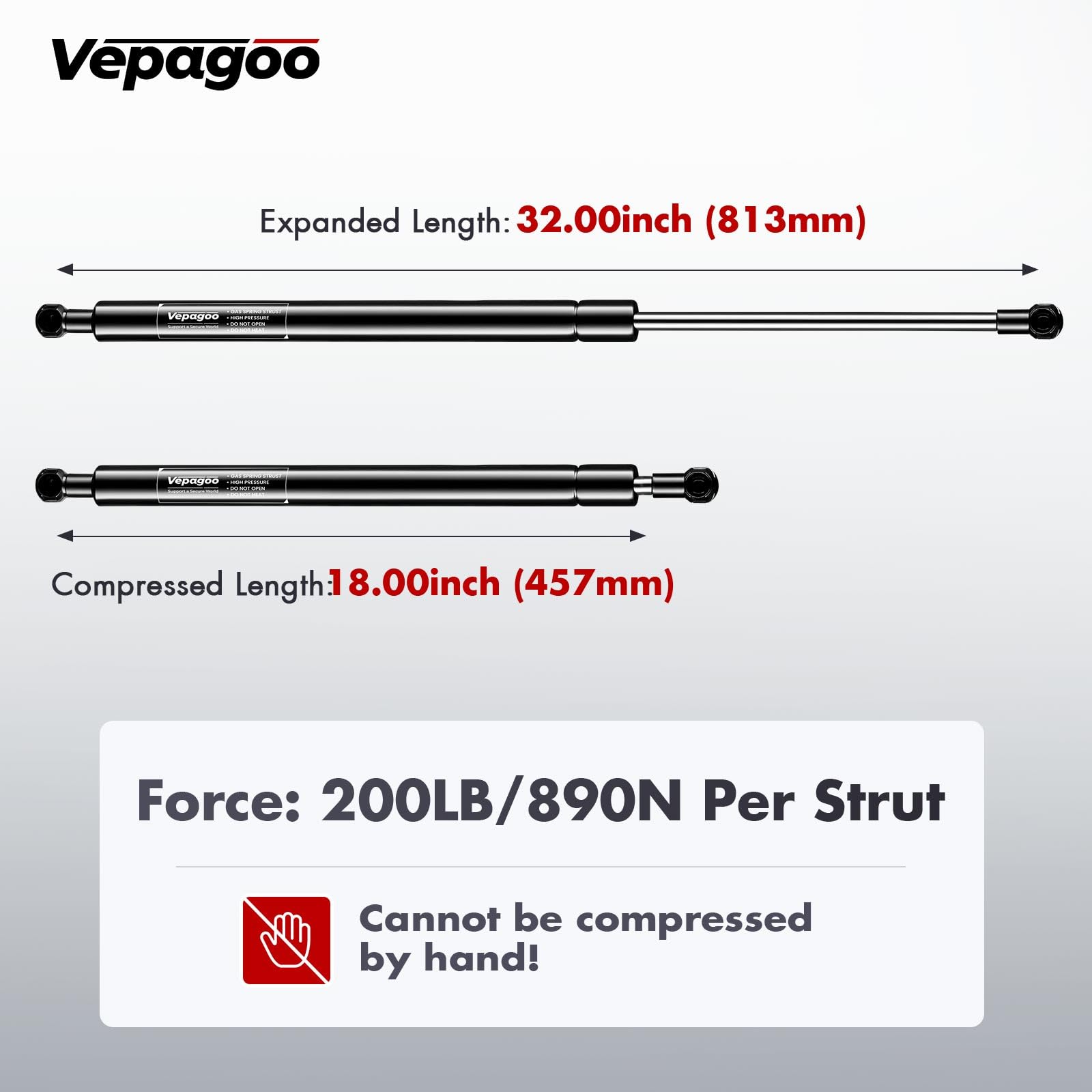 Vepagoo 32 Inch 200Lb/890N Gas Shock Strut Spring Lift Support For Tonneau Cover Truck Pickup Bed Rv Door Replacement Sturt St32