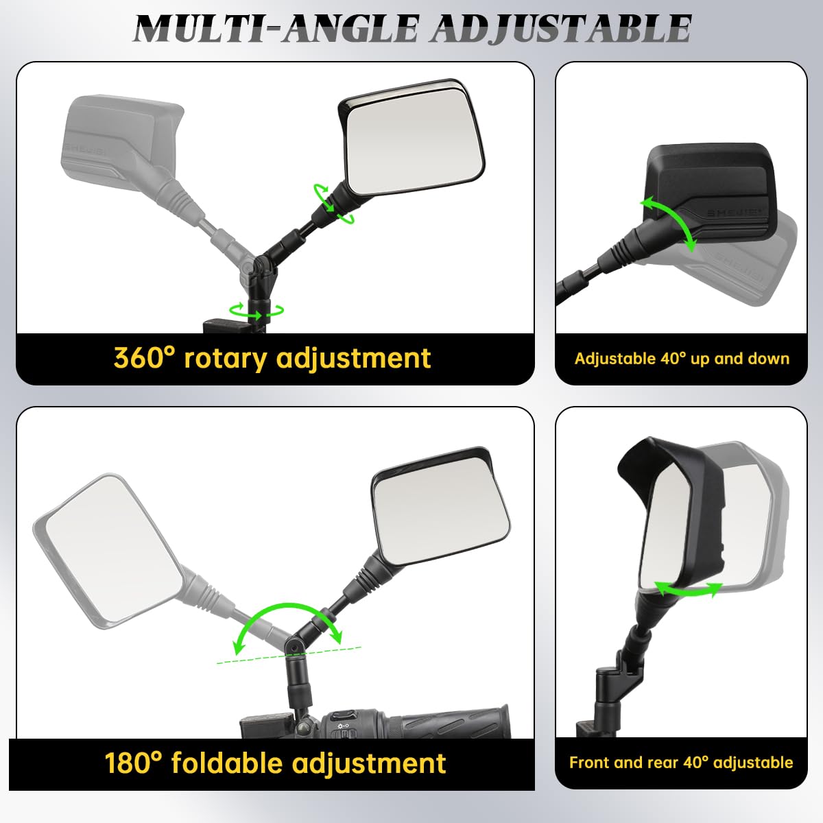 Shejisi Motorcycle Mirrors,Atv Mirrors (2Pack) With Impact Resistance,Anti-Glare With Rainproof,With7/8'' Handlebar Mounts,Motor