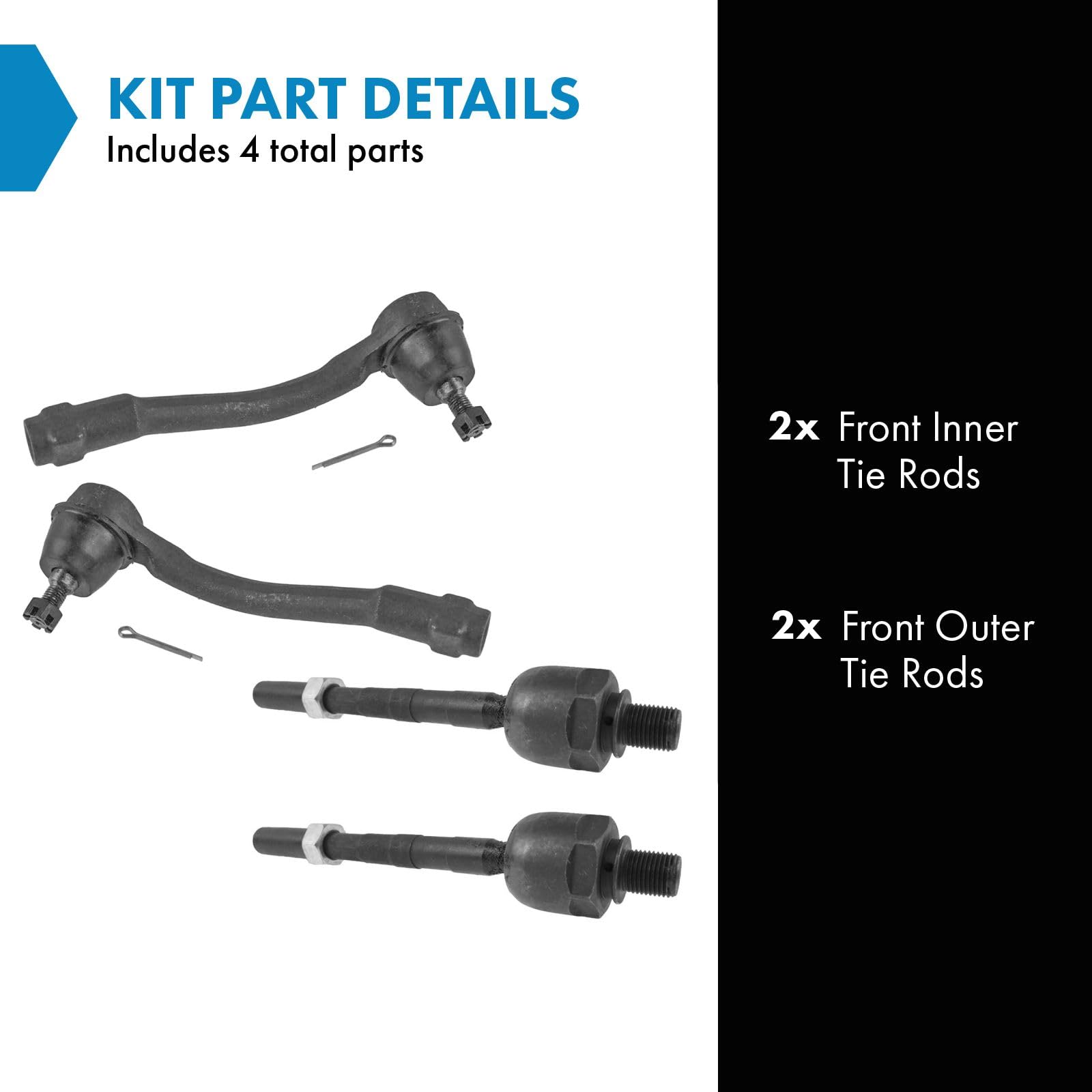 Trq Front Tie Rod Set Compatible With 2006-2011 Hyundai Accent