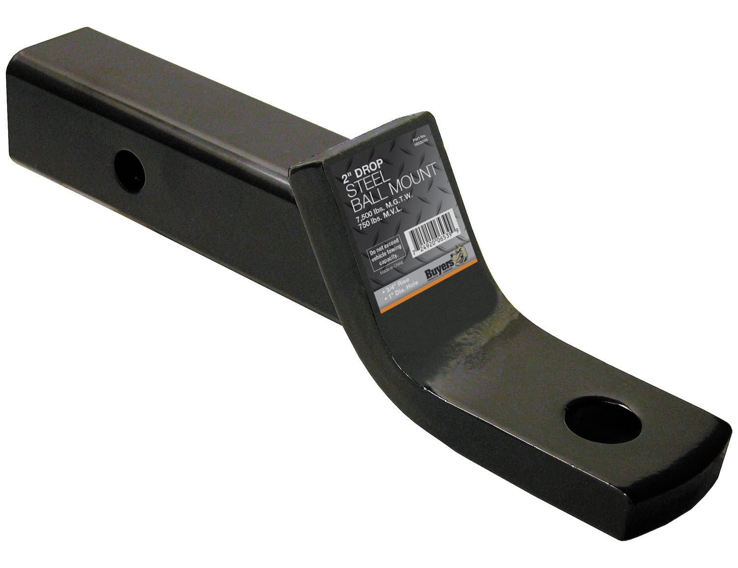 Buyers Products 1803005 Trailer Hitch Ball Mount, Fits 2-Inch Receiver 2-Inch Drop, 3/4-Inch Rise, 8-Inch Long, 7,500 Mgtw, 750