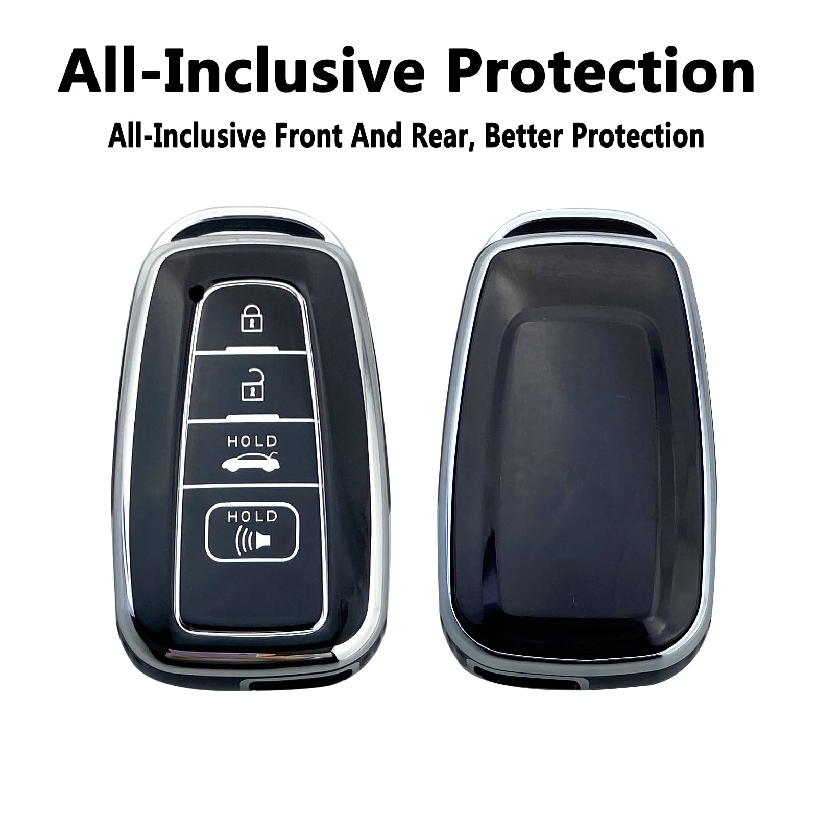 Yuebutor Key Fob Cover Case Compatible With Toyota 2019-2023 Camry Rav4 Highlander Corolla 4Runner Avalon C-Hr Prius (Black)