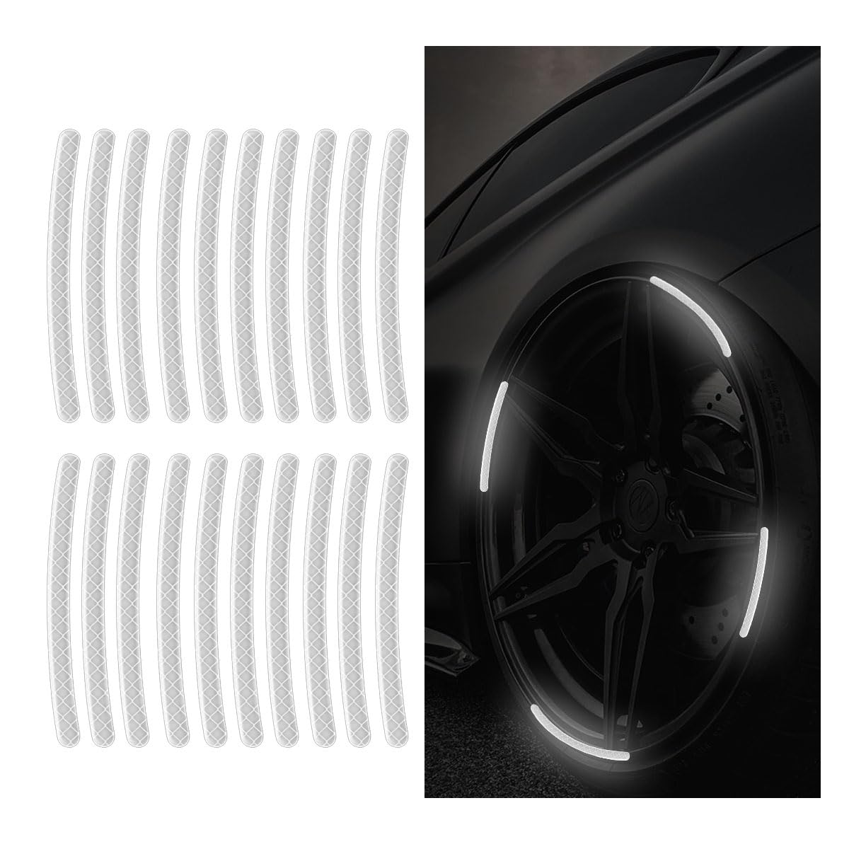 20Pcs Car Wheel Stripe Reflective Stickers - Night Safety Warning Anti-Scratch Rim Decoration For Motorcycles, Bicycles (White)