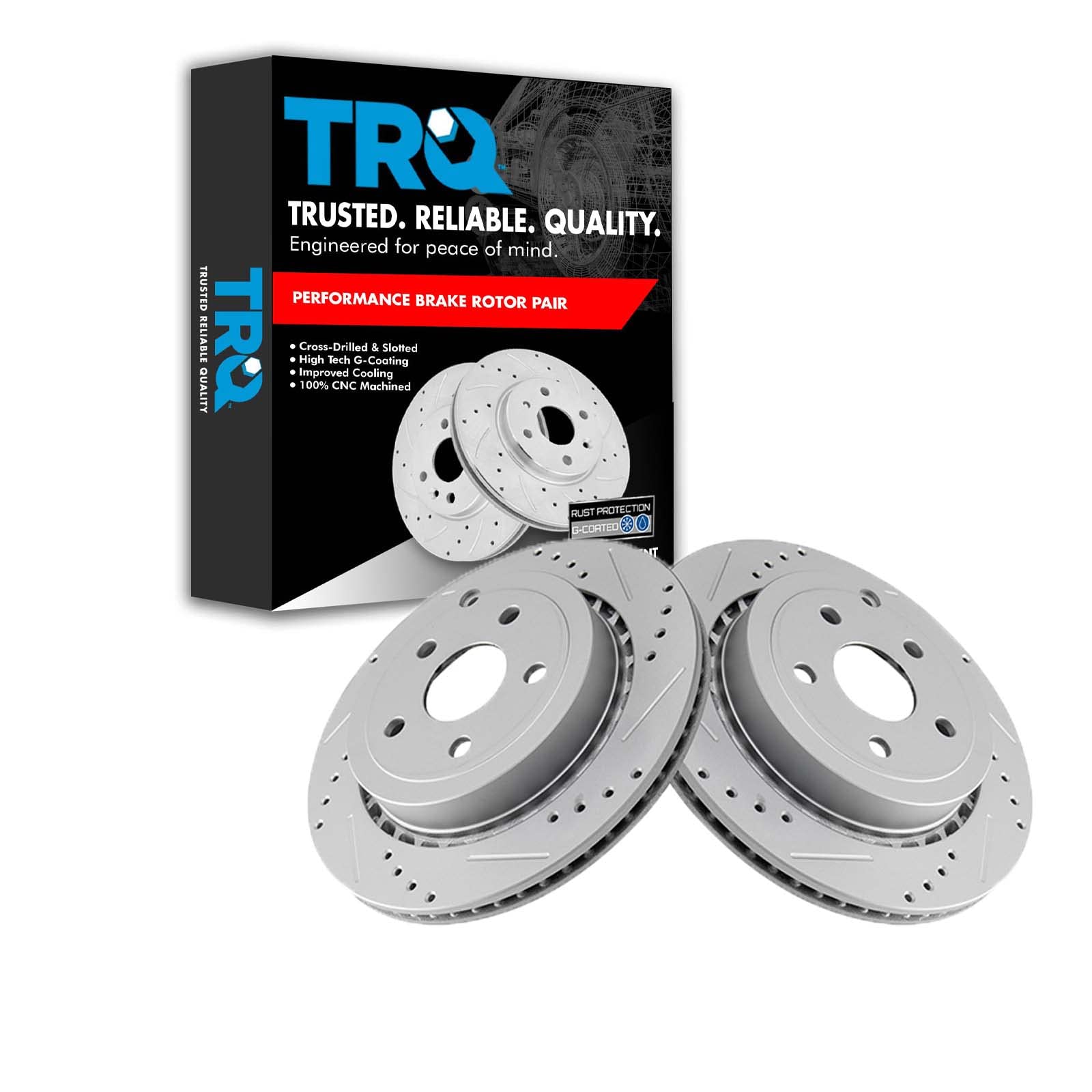 Trq Rear Performance Brake Rotors Set Premium G-Coated Compatible With 2011-2017 Chevrolet Caprice 2014 Ss 2008-2009 Pontiac G8