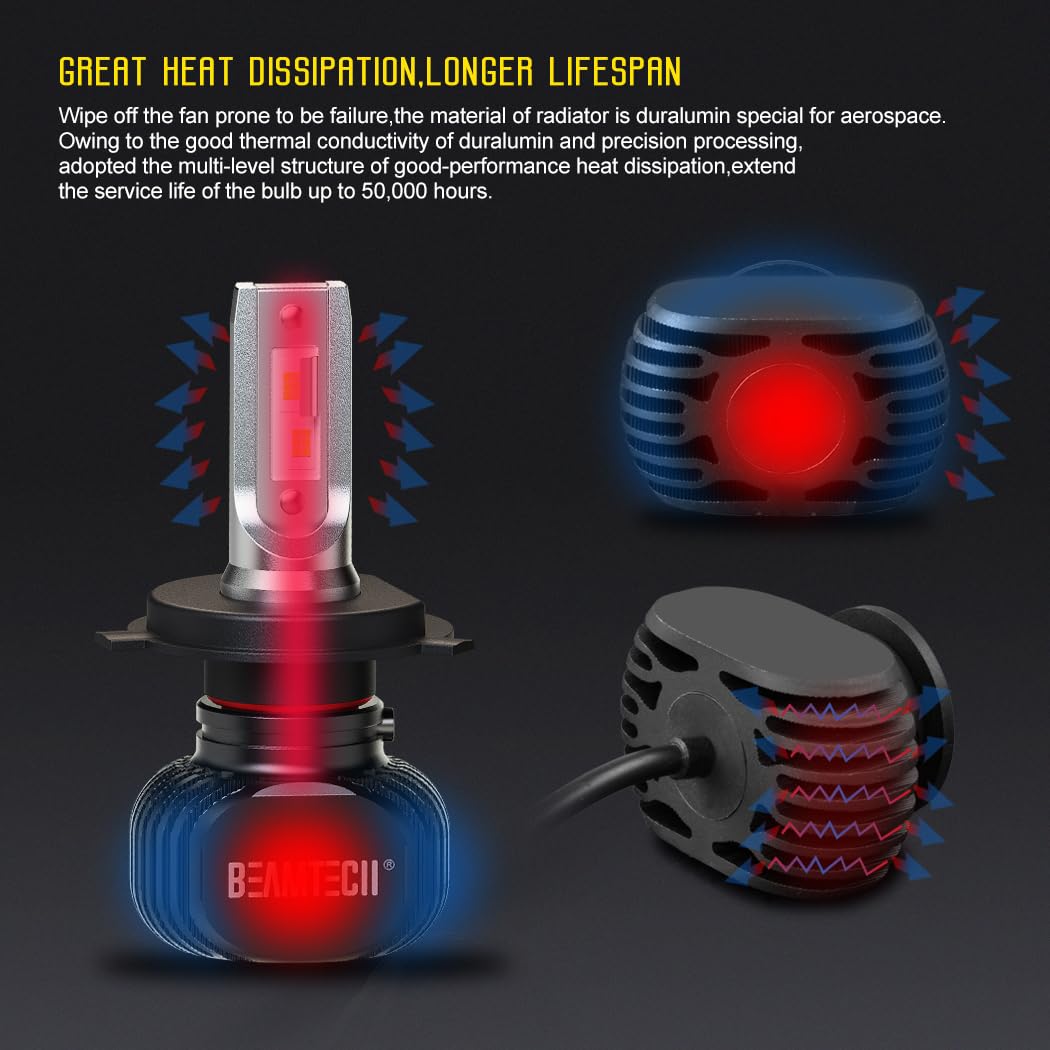 Beamtech H-4 Bulbs, S1 Series 900-3 Fanlsess 300% Brighter 6500K White Fog Light, 2 Bulbs