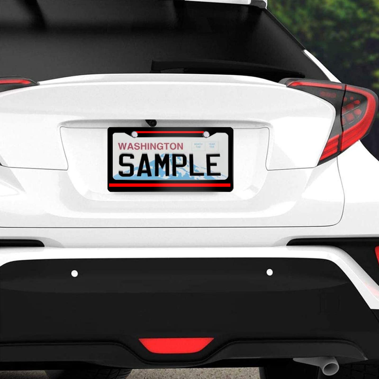 Meikosks Thin Red Line License Plate Frame Firefighters License Plate Frames,Metal Aluminum Car Cover Tag Holder Frames,2 Holes