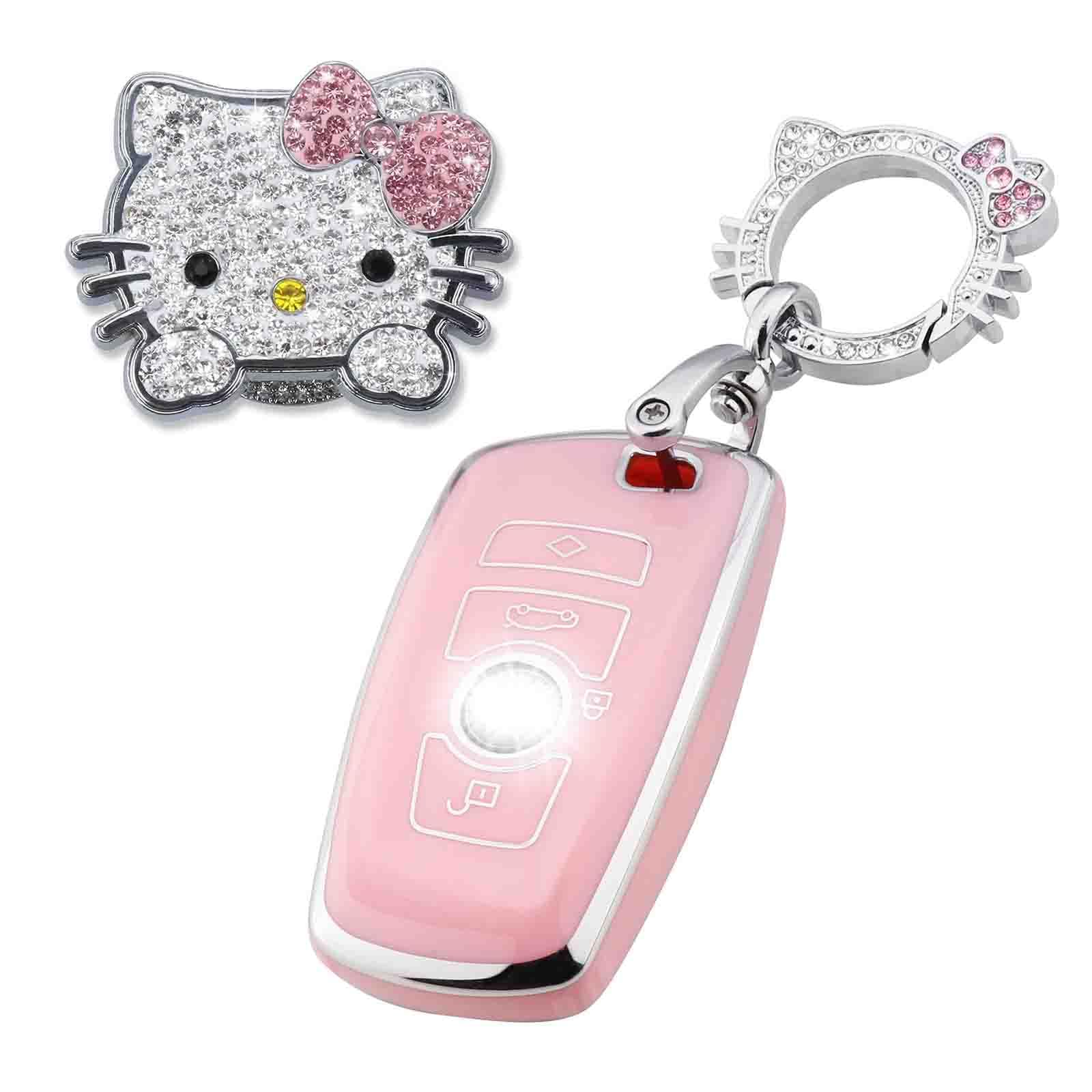 Pangpai Pink Cute Car Accessories 3 Pcs For Bmw 2 5 6 7 X1 X2 X3 X5 X6 Series Key Fob Cover With Bling Keychain Push To Start Bu