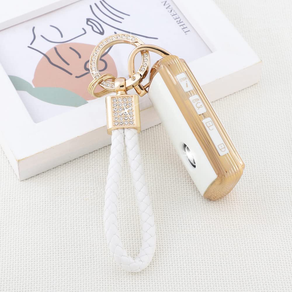 Pifoog Key Fob Cover For Mazda 4 Buttons White Gold Tpu Car Keys Case Shell Protector Bling Keychain Ring For Mazda 3 6 Cx5 Cx9