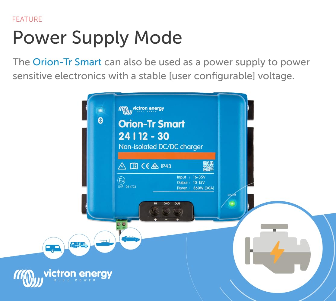 Victron Energy Orion-Tr Smart Dc To Dc Charger (Bluetooth) - 24/12-Volt 30 Amp 360-Watt - Battery Charger For Dual Battery Systems - Non-Isolated