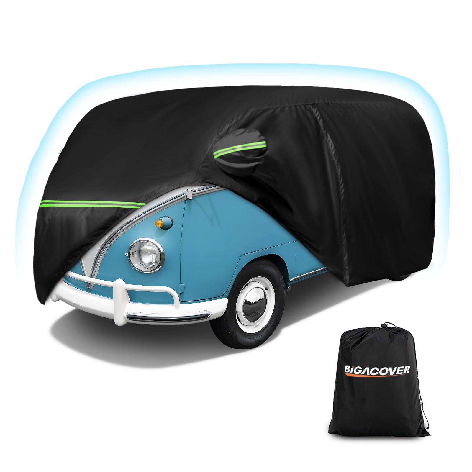Car Cover for 1950-1992 VW Bus T1 T2 T3, Waterproof 420D Oxford Cloth Cover Outdoor Full Car Covers with Zipper Windproof Heavy 