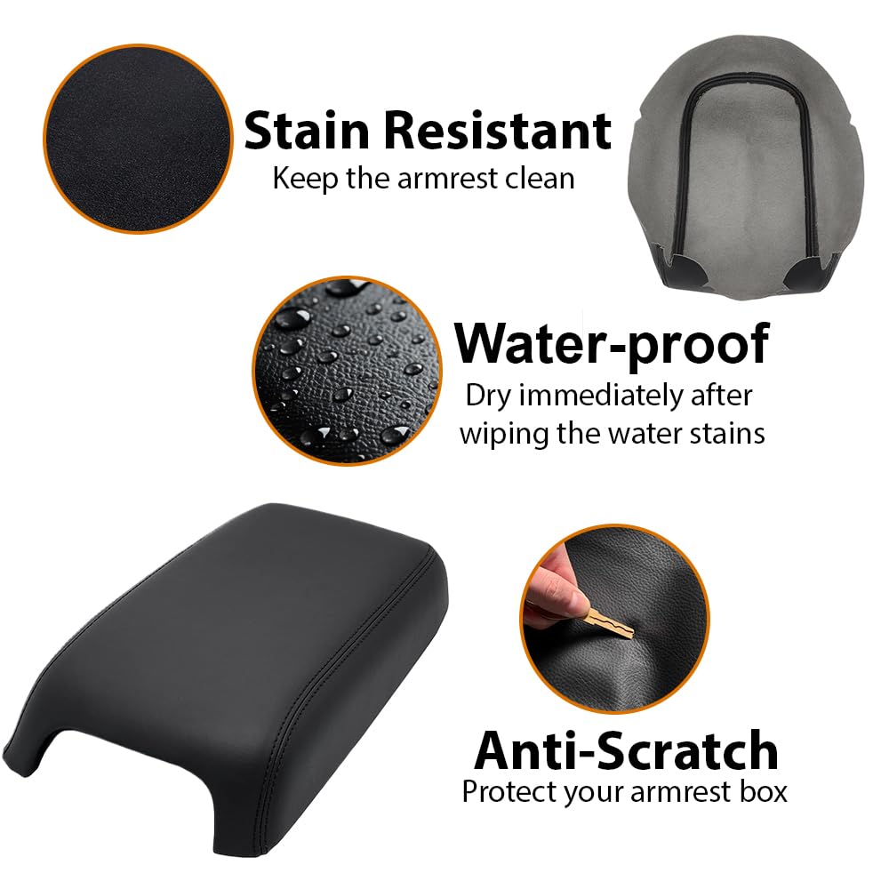 Pit66 Armrest Cover Replacement Center Console Lid Cover Compatible With Dodge Charger 2011-2023 Leather Black