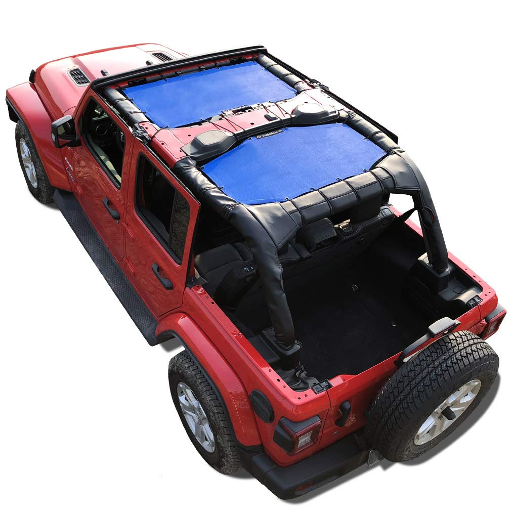 Shadeidea Sun Shade Top For Jeep Wrangler Top Sunshade Jl Unlimited (2018-2023) 4 Door Front And Rear 2 Piece - Blue Mesh Screen