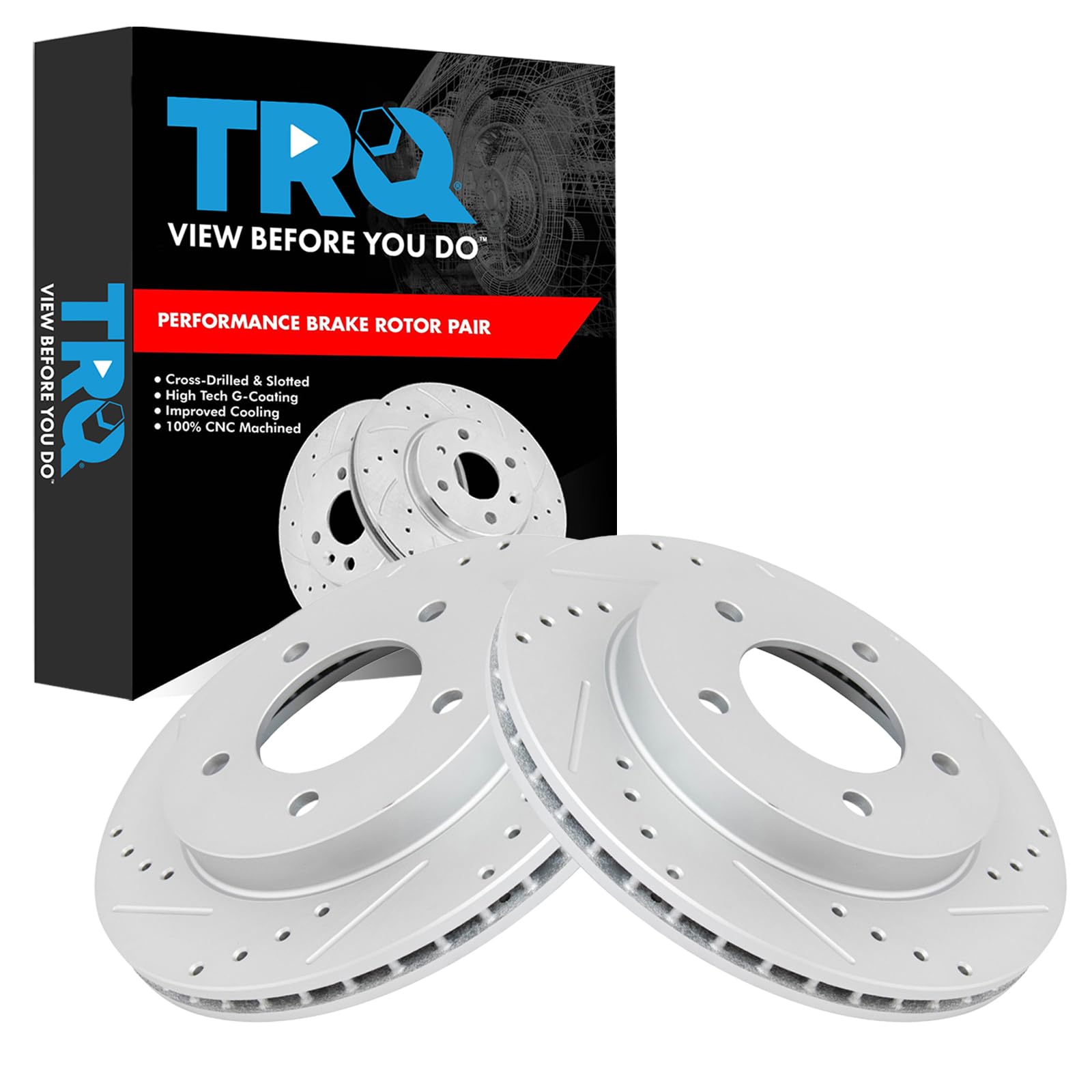Trq Front Performance Brake Rotors Set Premium G-Coated Compatible With 1997-2003 Ford F-150 2004 F-150 Heritage