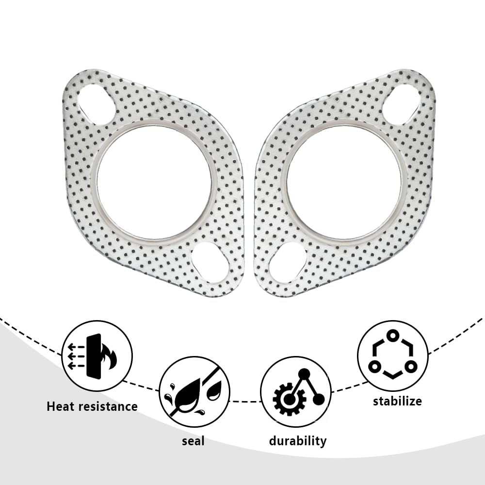 2Pcs Car Exhaust Gasket,2.25'' 2-Bolt Exhaust Flange Gasket Car Accessories,Professional Exhaust Manifold Gasket Made Of High Te