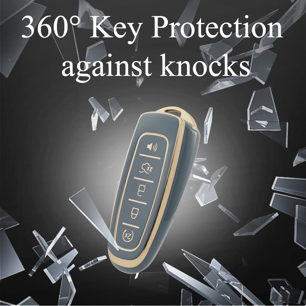 Wsauto Key Fob Cover With Metal Keychain Compatible With With Ford C-Max Edge Escape Expedition Explorer Flex Focus Taurus Linco