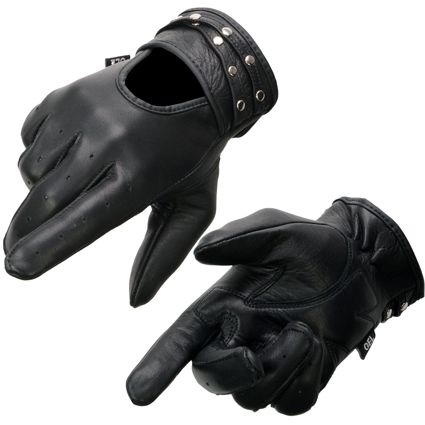 Milwaukee Leather MG7765 Women's Black Leather Gel Palm Open Wrist Motorcycle Hand Gloves W/Stylish Wrist Detailing - Large