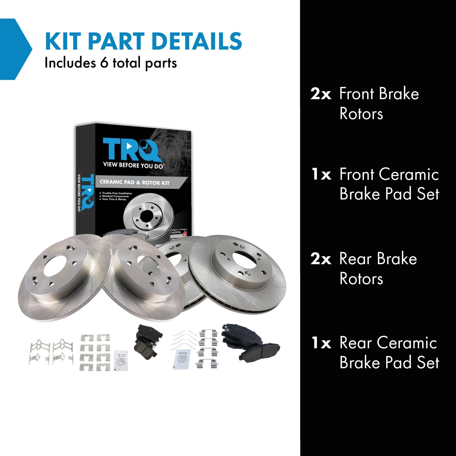 Trq Front And Rear Brake Pad & Rotor Kit Brake Pads Brake Rotor Ceramic Compatible With 2012 Honda Civic