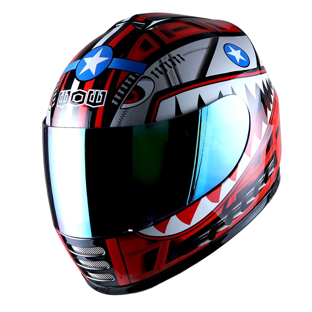 Wow Motorcycle Full Face Helmet Street Bike Bmx Mx Youth Kids Shark Red