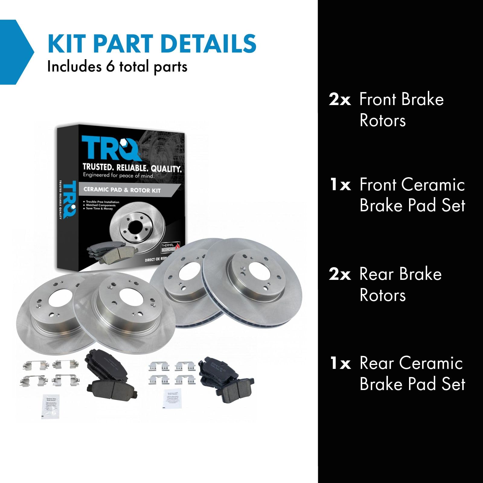 Trq Front And Rear Brake Pad & Rotor Kit Brake Pads Brake Rotor Ceramic Compatible With 2013-2017 Honda Accord