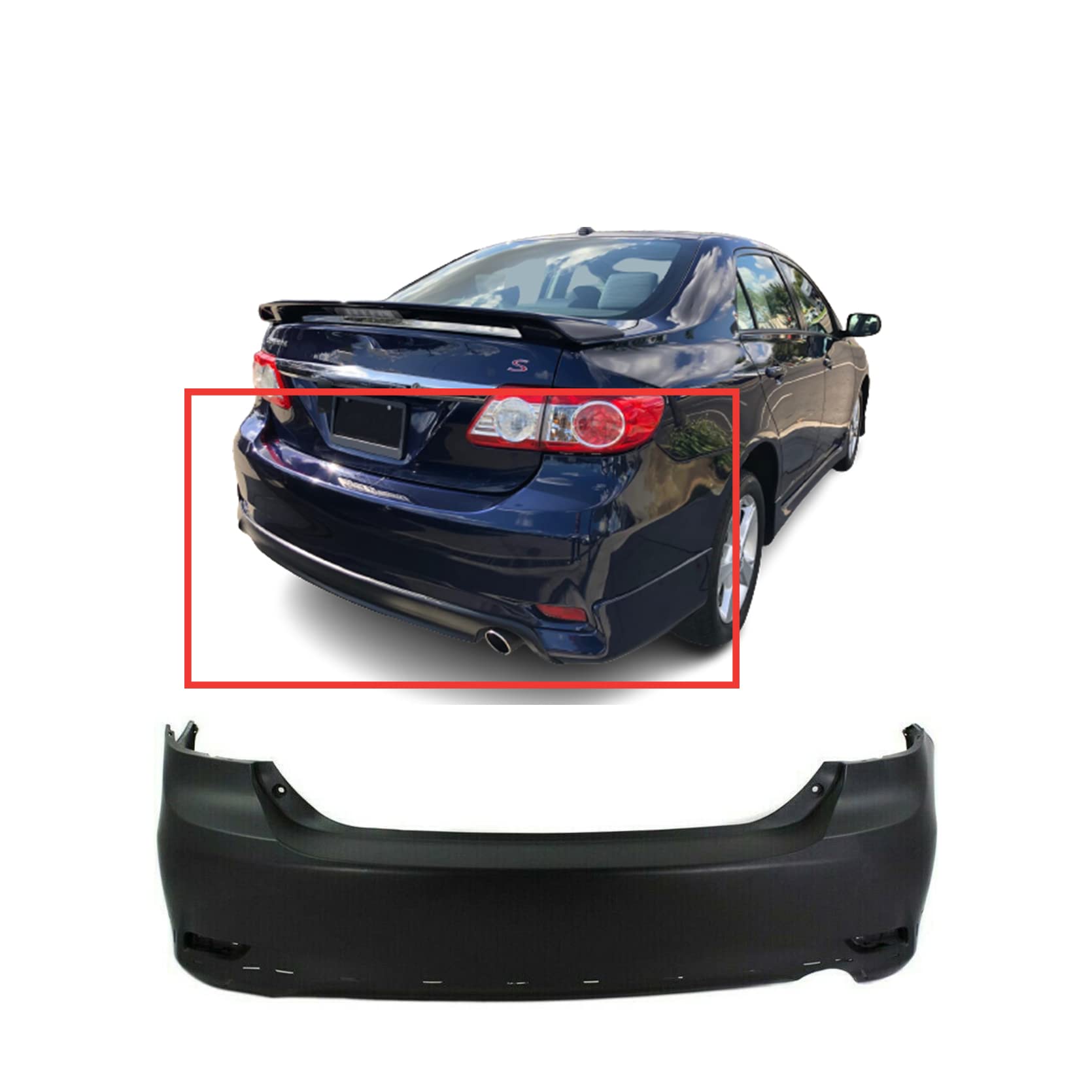 FitParts Compatible With Rear Bumper Cover 2011 2012 2013 Toyota Corolla USA Built S XRS Sedan 11 12 13. New, Primed and Ready f
