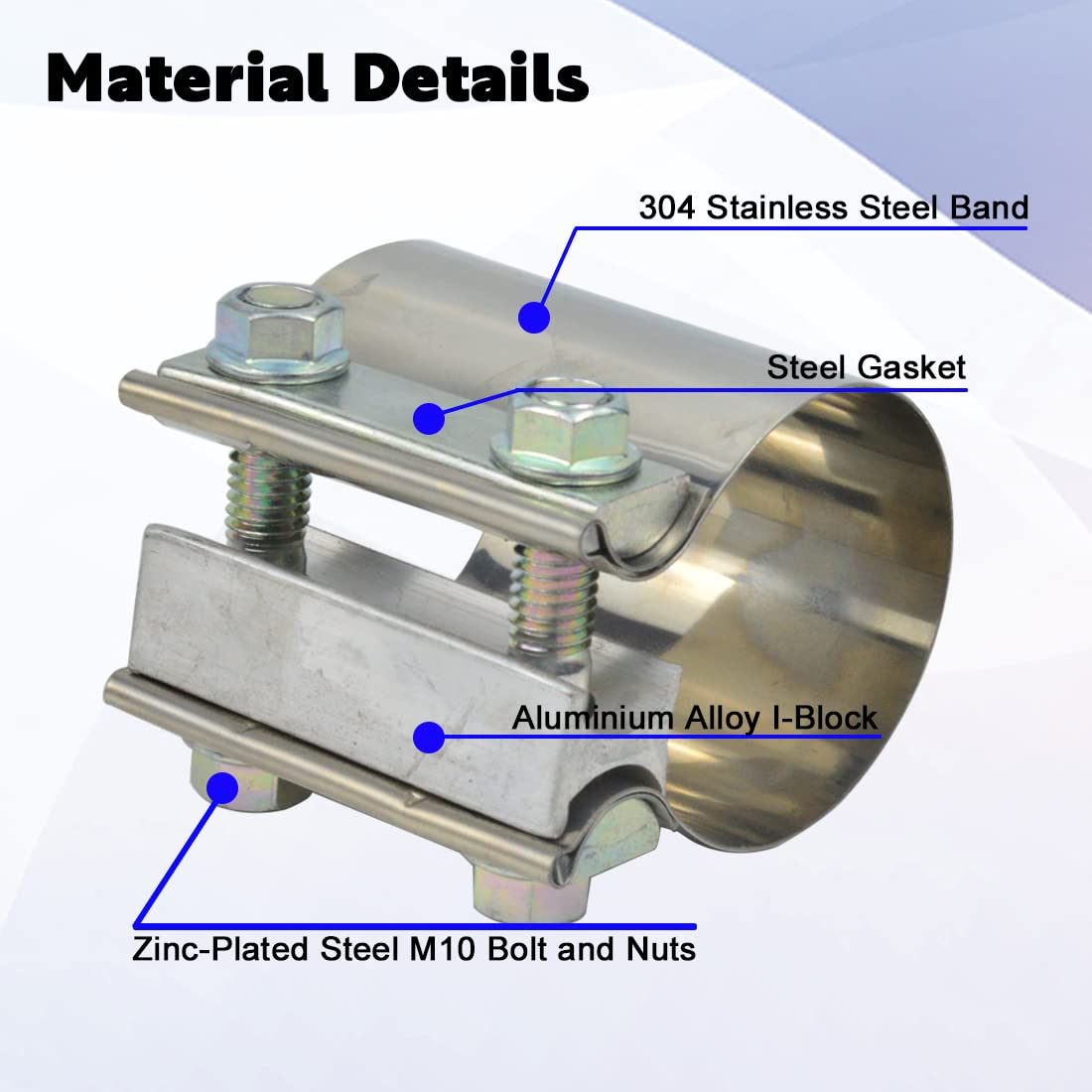 Elifecenter 2 inch Exhaust Clamps, 2'' Exhaust Lap Joint Butt Clamps, T304 Stainless Steel Band Clamp w/High Grade Bolts(2 Piece
