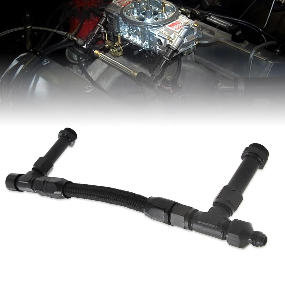LVOUP 4150 Carburetor Fuel Line Kit 8AN Dual Feed Fuel Line to 7/8 Braided Dual Inlet Fuel Line Kit for Holley Black