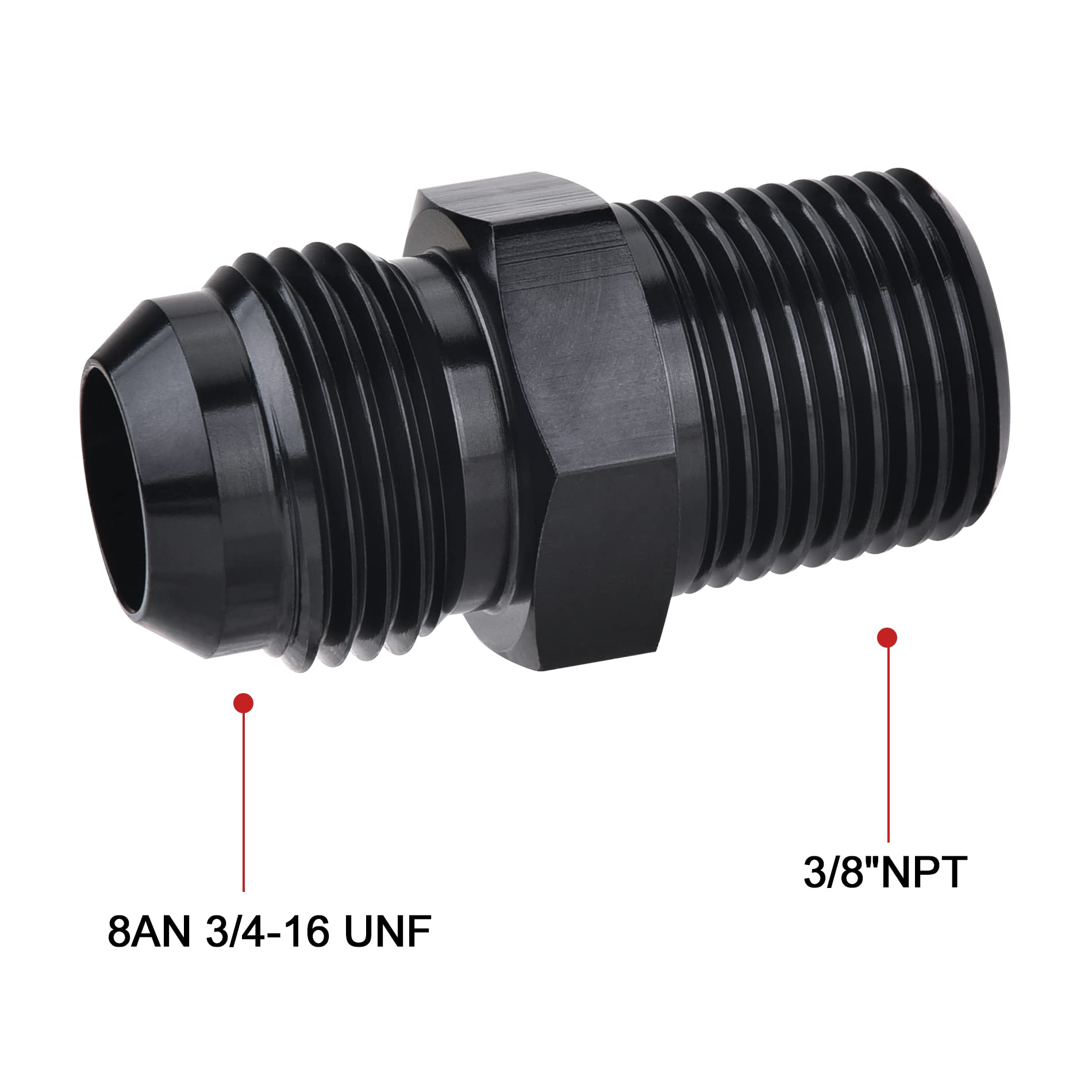 Evil Energy 8An Male Flare To 3/8'' Npt Pipe Fitting Adapter Aluminum Straight Black