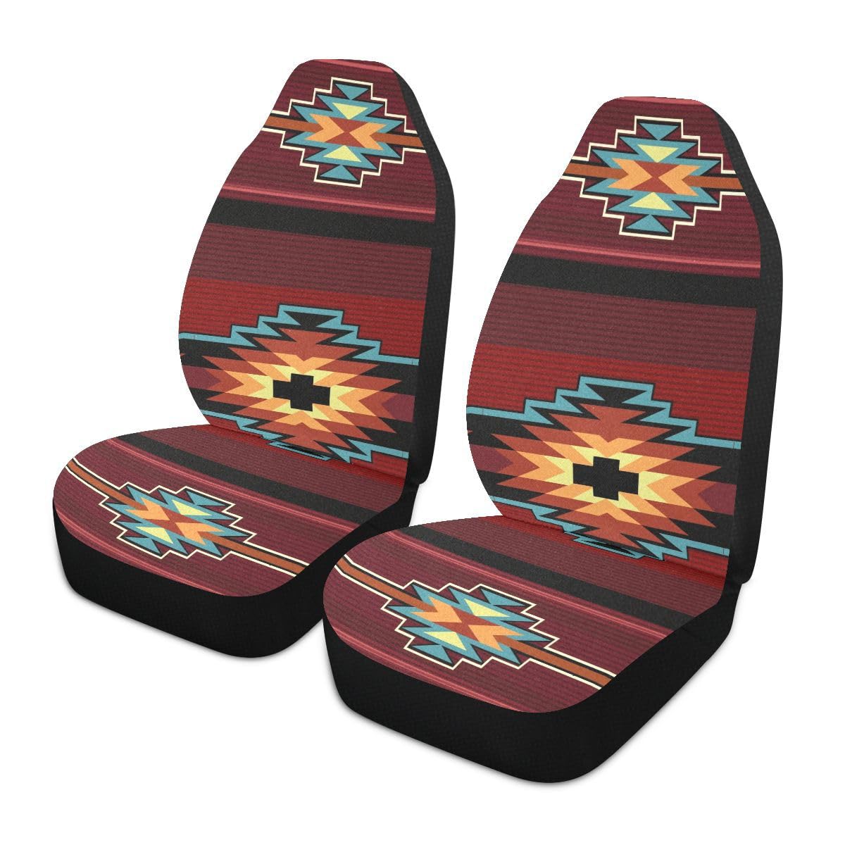 LONSANT Native American Tribal Car Seat Covers Set of 2,Southwest Native Aztec Red Print Navajo Design Universal Auto Front Seat