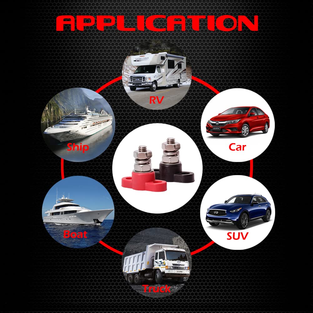 Ampper 3/8'' Single Stud Battery Junction Posts Block, Heavy Duty Power and Ground Junction Block Power Distribution Studs Termi