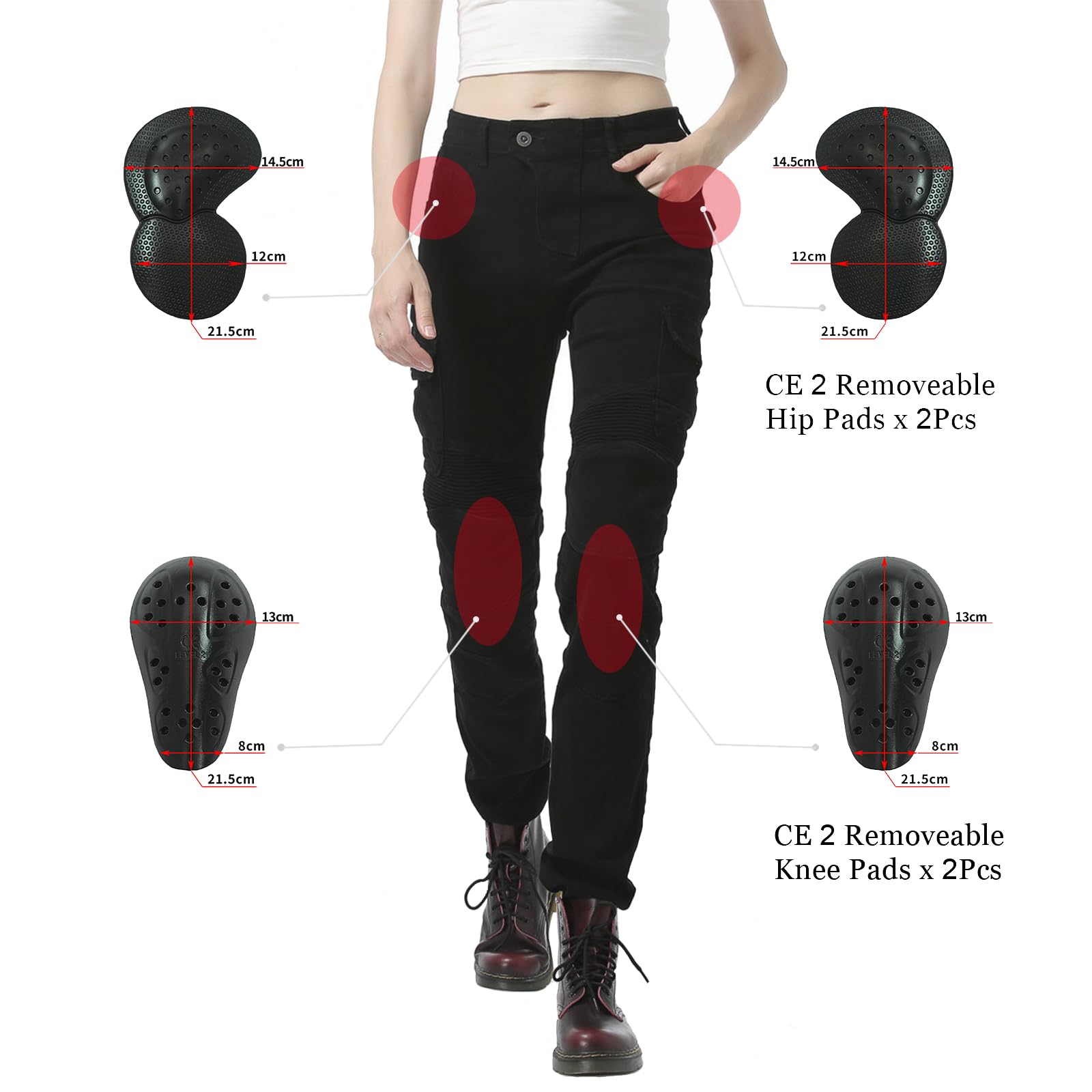 LOMENG Motorcycle Riding Pants Motorcycle Jeans Slim Fit with CE Knee Hip Removable Protectors Armor for Women Black XXS 25