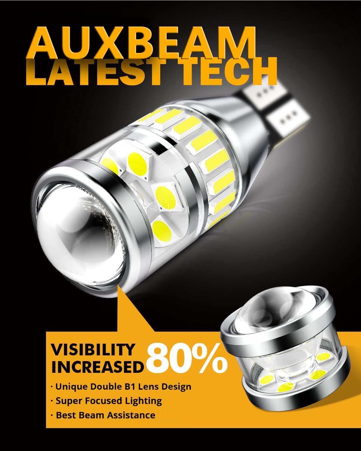 Auxbeam 912 921 Led Bulb For Backup Reverse Light Bulbs, 4000 Lumens 400% Brighter Super Bright Canbus Error Free 906 904 922 W1