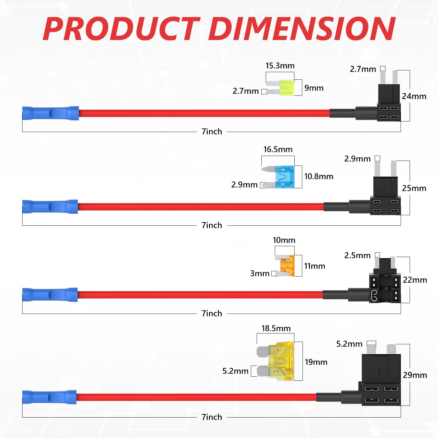Newdeli 20 Pack 12V Fuse Tap Car Add-A-Circuit Adapter And Fuse Kit With Standard Mini Micro2 And Low Profile Fuse Taps 4 Types