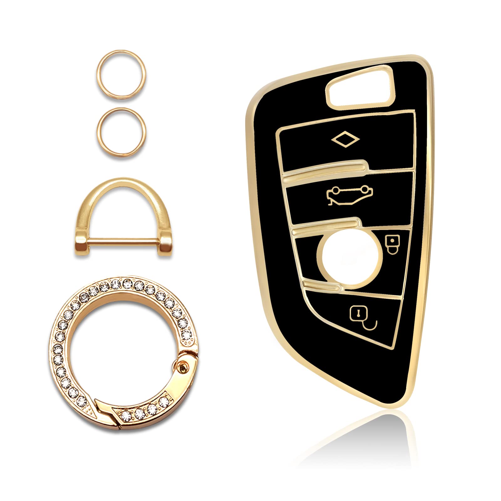 Soft TPU Key Fob Cover Case Shell Protector Car Key with Bling Keychain for Accessories Key Cover Compatible with BMW 2 5 6 7 Se