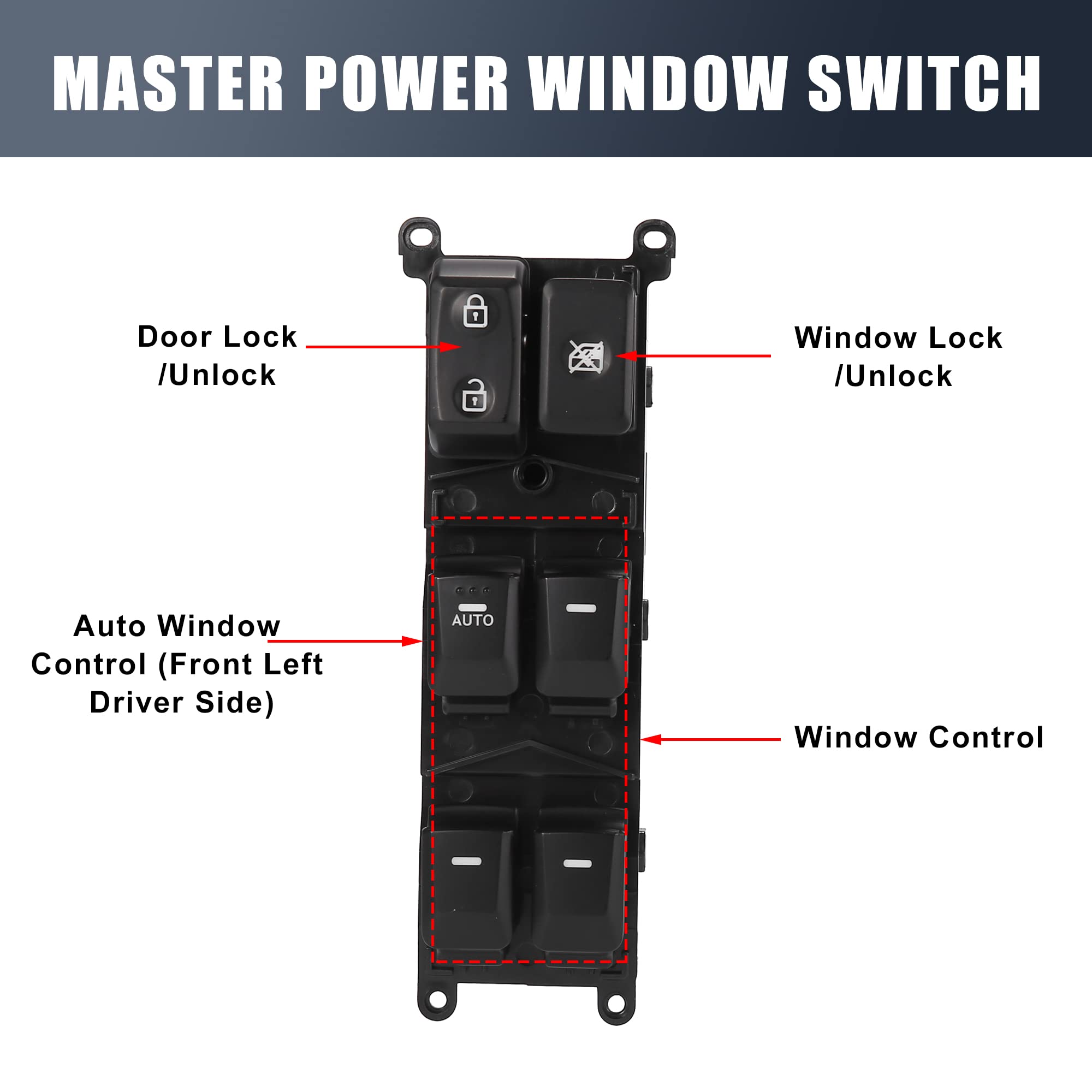 X Autohaux Master Driver Side Power Window Switch 93570-1W155 Replacement For Kia Rio 2012-2015