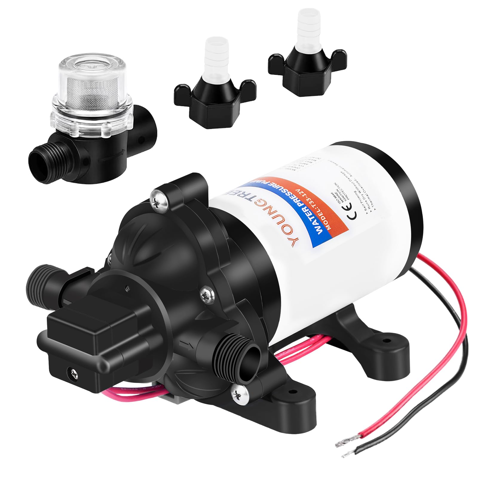 Youngtree Water Diaphragm Pump 12 Volt Dc 3.5 Gpm 45Psi, On Demand Self-Priming Water Pump For Rv Caranvan Marine Camper Sprayer