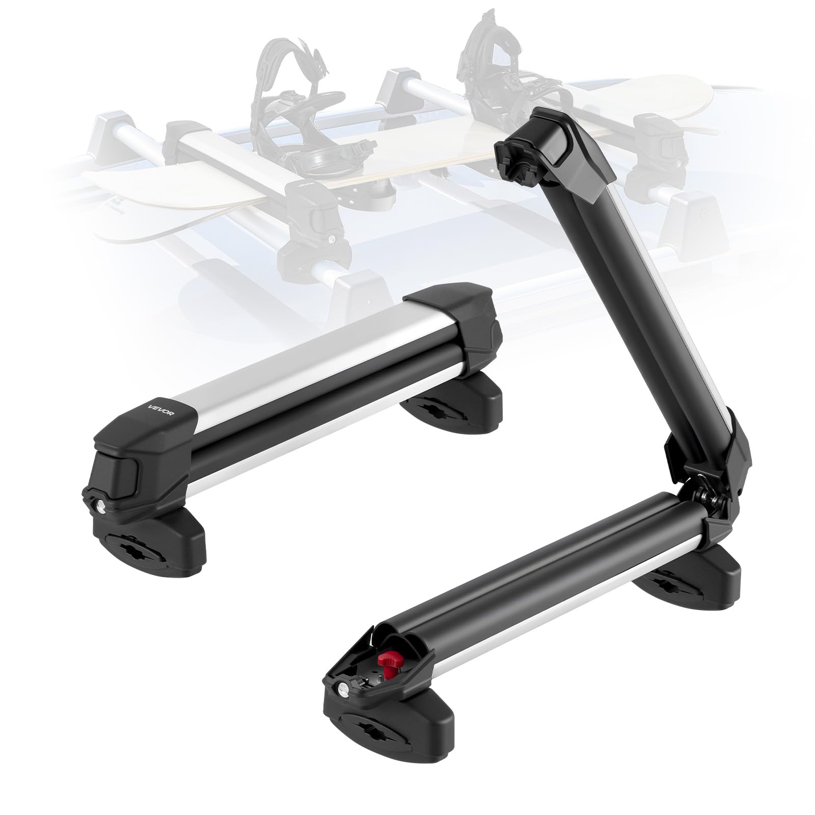 VEVOR Ski & Snowboard Roof Rack, Carry up to 4 Pairs of Skis or 2 Snowboards, 2 PCS Aluminum Universal Car Roof Rack Top Holder 