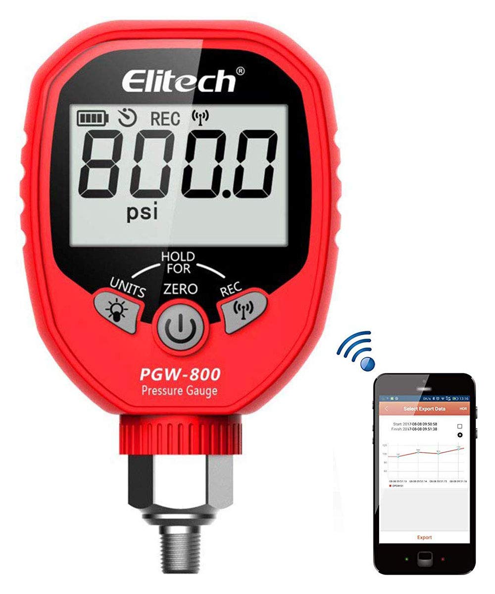 Elitech Pgw-800 Hvac Digital High Pressure Gauge Ip65 Waterproof -14.5~800 Psi 1/8'' Npt