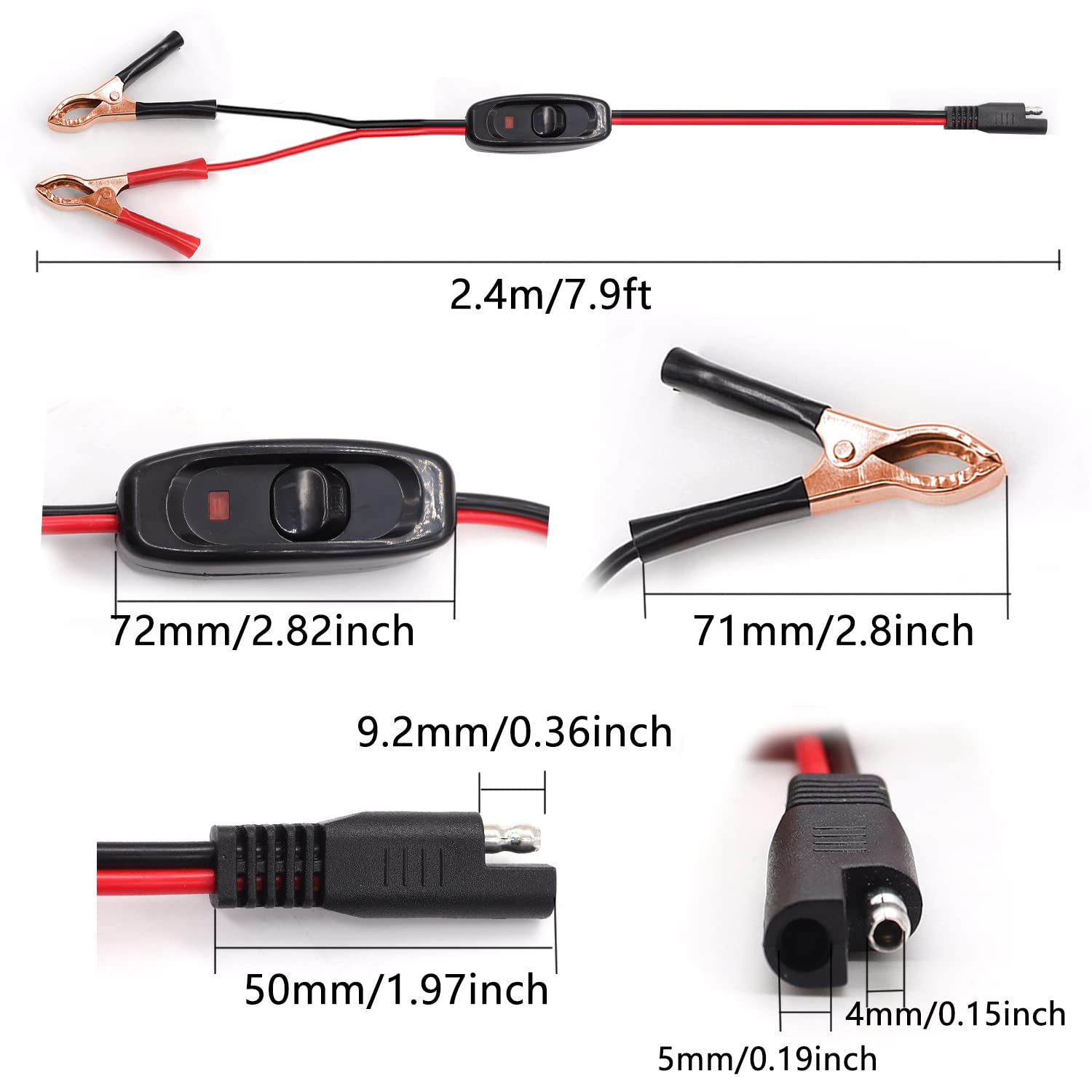 mxuteuk 7.9FT/2.4M 16AWG Wire Harness with Golden Clamps Incluing 12V Switch with Lamp,for Tractors, ATV, UTV, Sprayers and Othe