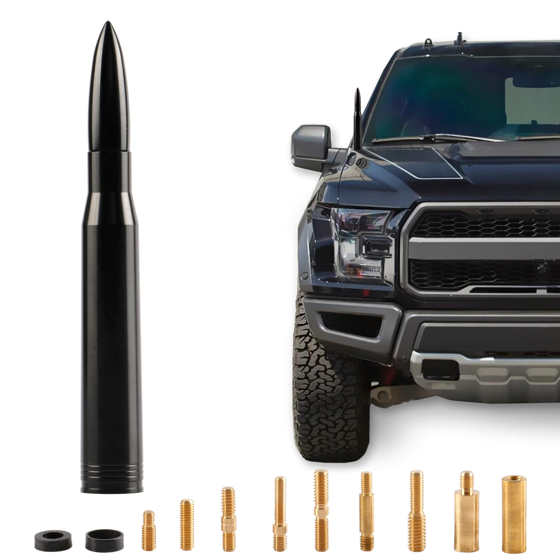 Bjsia Universal Car Antenna Replacement Compatible With Ford, Dodge, Chevrolet, Gmc, Jeep, Toyota Truck Replacement Antenna - Made Of Rugged Billet And Aluminum, Black, Car Accessories