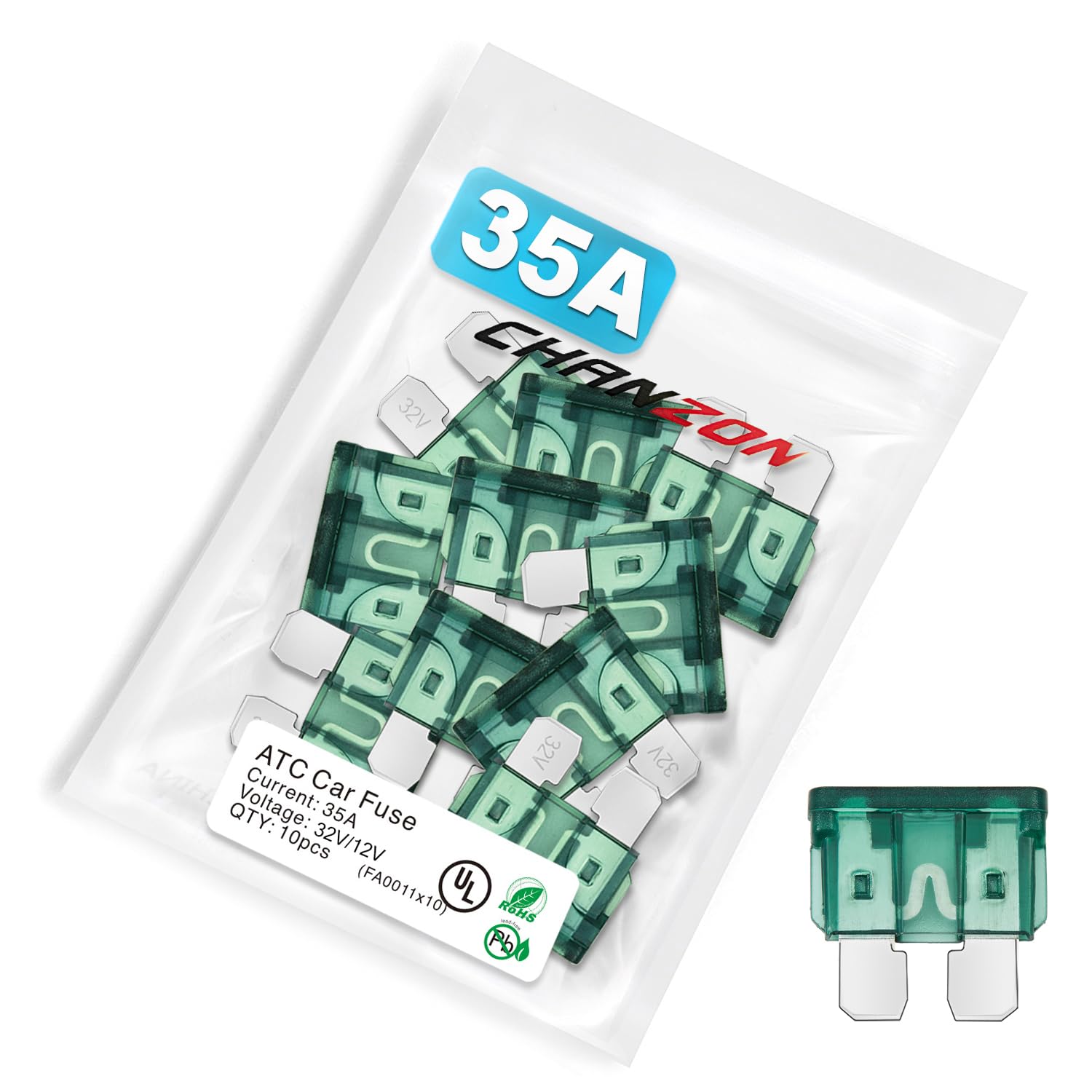 Chanzon Ul Listed 35A Standard Blade Fuse Atc/Ato/Apr 35 Amp 32V 10Pcs Auto Fuses Fast Blow For Automotive Car Rv Truck Suv