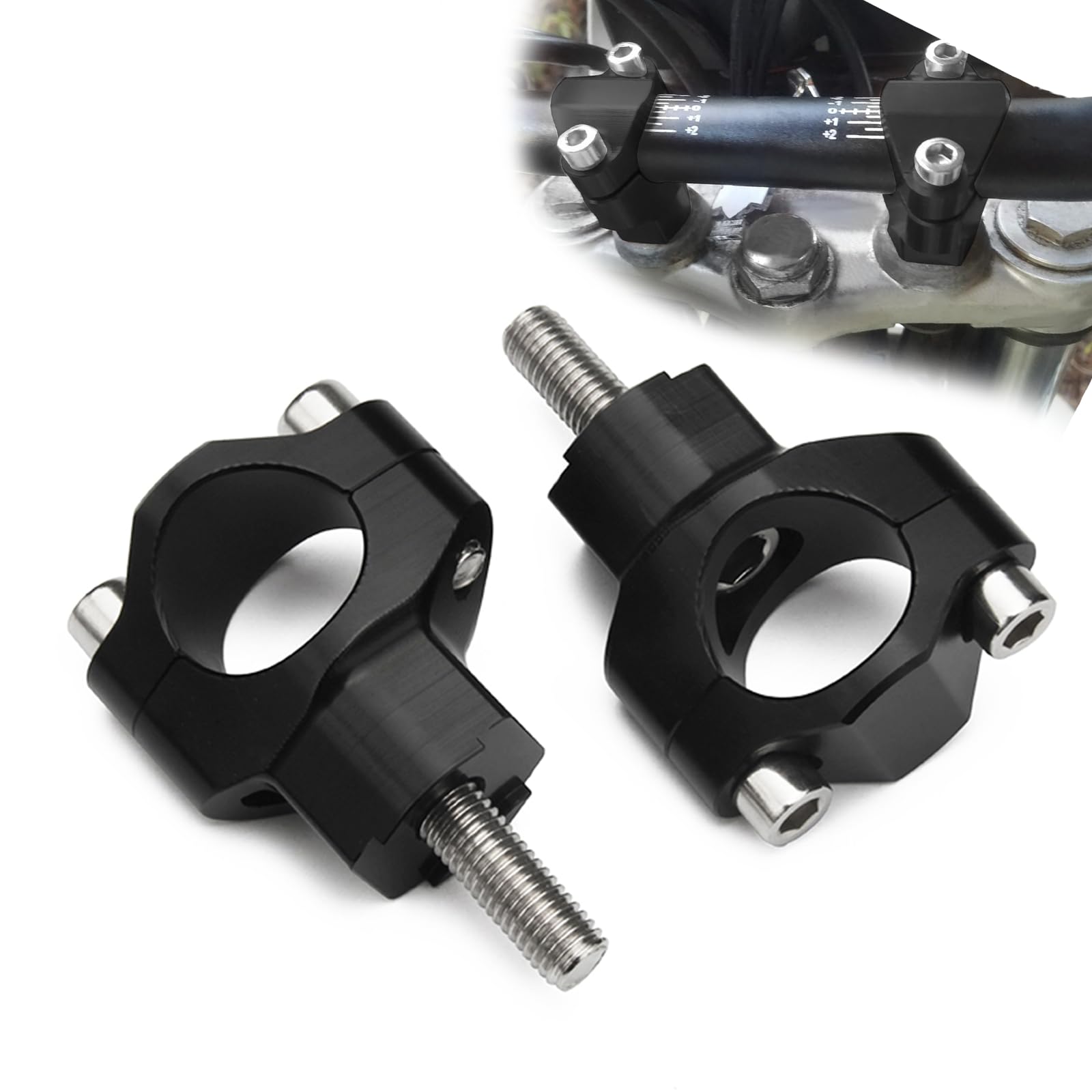 Jfg Racing Black 1 1/8' 28Mm Cnc Aluminum Handlebar Fat Bar Risers Mounts Clamps For 125-530 Sx Sxf Exc Excf Xcw Xcfw 00-16 Motocross Enduro Dirt Bike