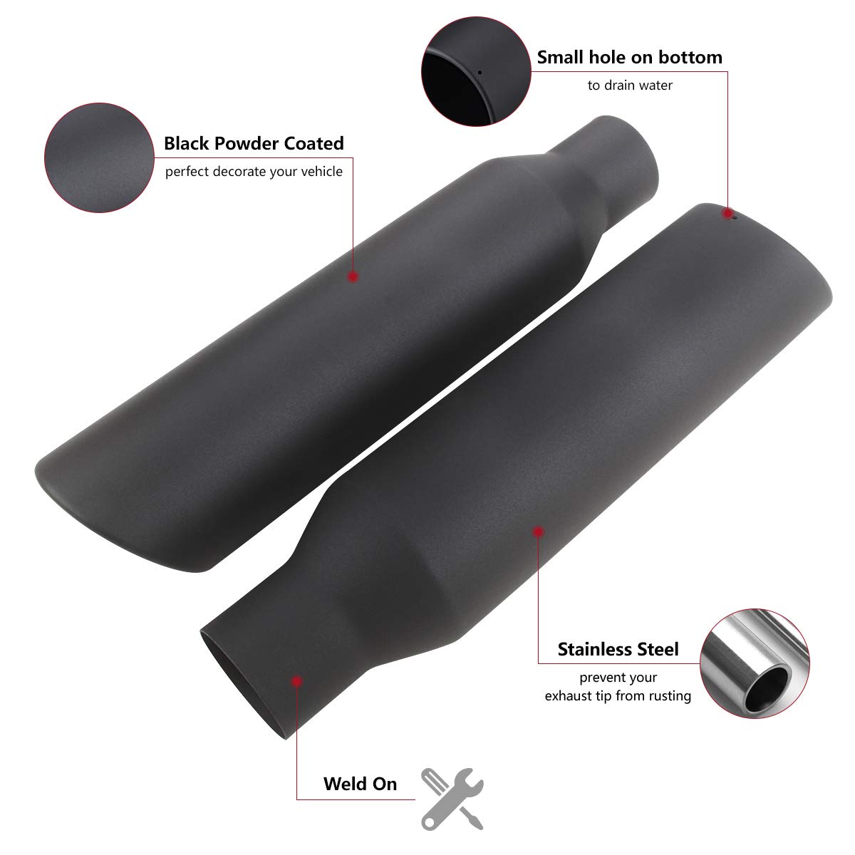 Lcgp 2 Pcs 2.5' Inlet Exhaust Tips,2.5' Inlet X 4' Outlet X 17' Overall Length, Weld On, Universal Stainless Steel Black Diesel Exhaust Tailpipe