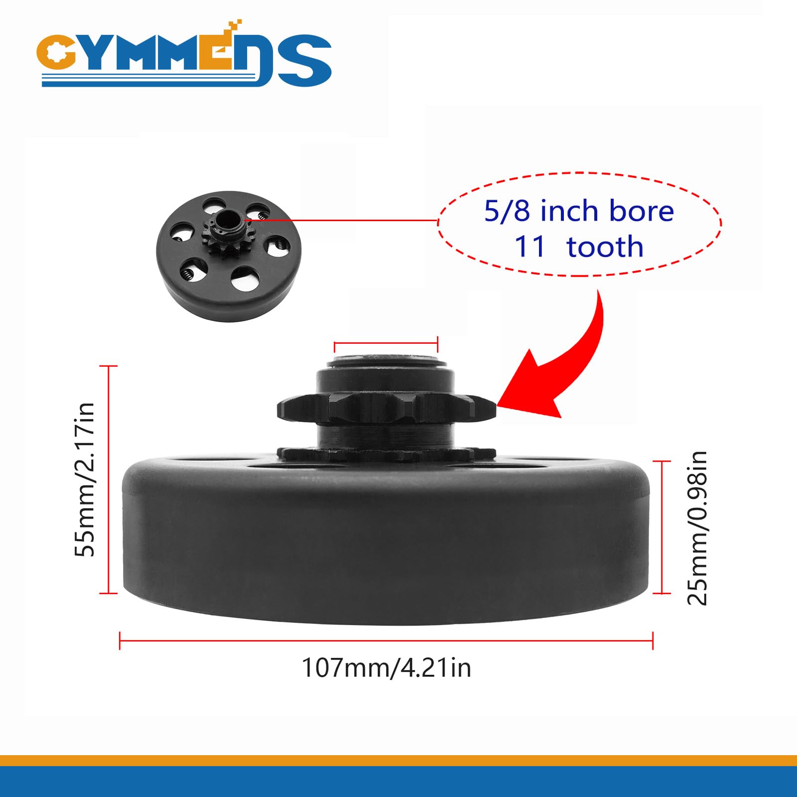 Gymmeds 5/8'' Bore Centrifugal Clutch 5/8'' Bore 11 Tooth For #35 Chain, Go Kart Clutch. Perfect For Minibike, Go Kart, Lawnmowe